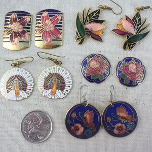 5 Pairs Vintage Cloisonne Enamel Earrings